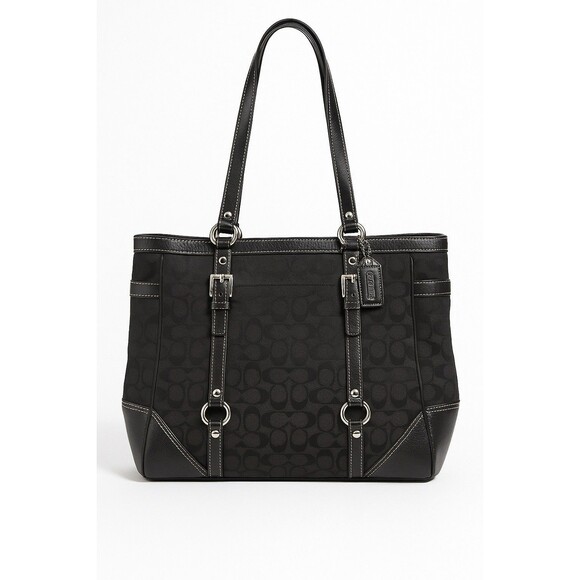 Vintage Coach Signature Gallery Tote Black Jacquard Patent Leather Purse - Picture 1 of 7